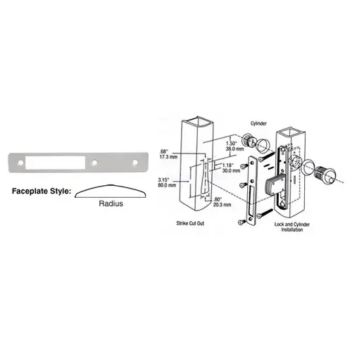 Aluminum Radius Faceplate for DL2110 Series Long Throw Deadlocks