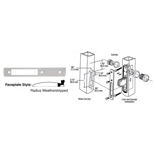 Aluminum Radius Weather-stripped Faceplate for DL2110 Series Long Throw Deadlocks