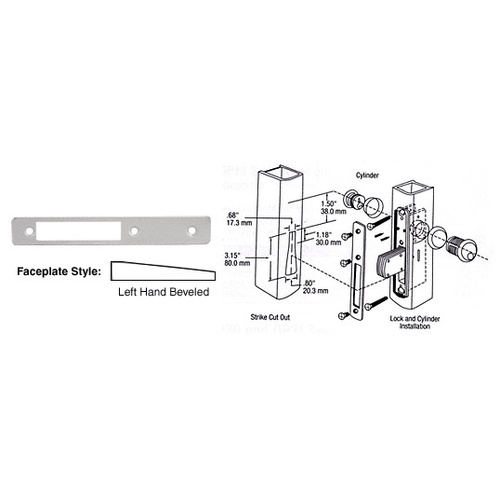 Aluminum Left Hand Beveled Faceplate for DL2110 Series Long Throw Deadlocks