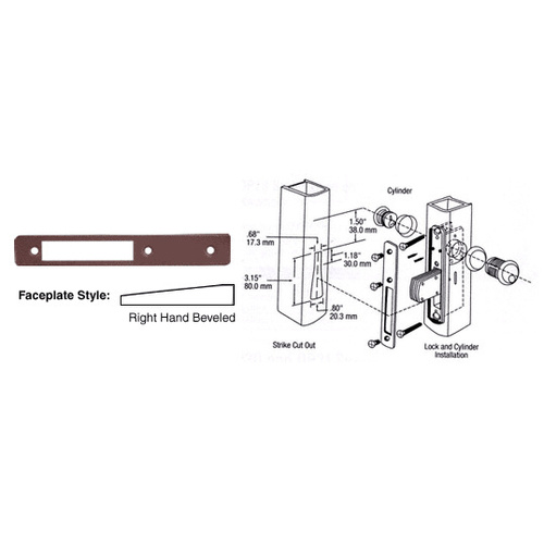 Dark Bronze Right Hand Beveled Faceplate for DL2110 Series Long Throw Deadlocks