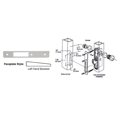 Aluminum Left Hand Beveled Faceplate for DL2130 Series Hook Throw Deadlocks