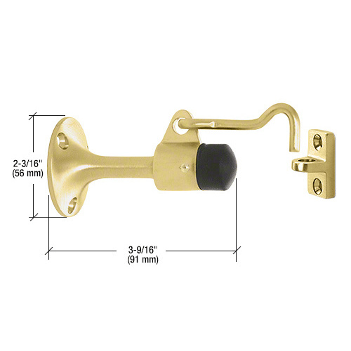 CRL DL2531PB Polished Brass Wall Mounted Heavy-Duty Door Stop with Hook and Holder