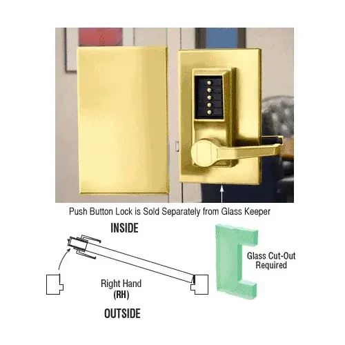 Polished Brass 6" x 10" RH Center Push Button Lock With Housing