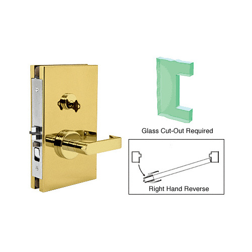 Polished Brass 6" x 10" RHR Center Lock With Deadlatch in Office Function