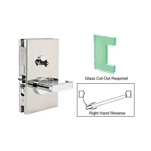 Polished Stainless 6" x 10" RHR Center Lock With Deadlatch in Entrance Lock Function