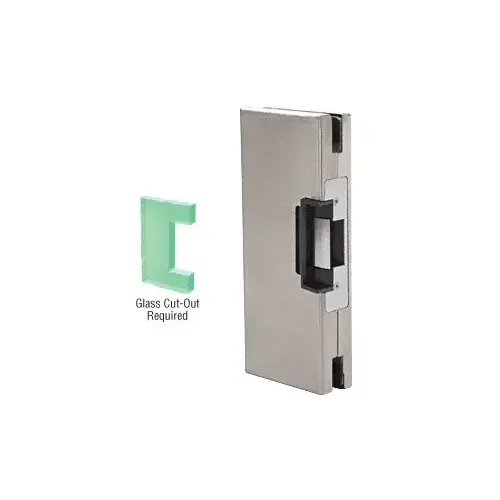 Brushed Stainless 4" x 10" LH/RHR Custom Center Lock Glass Keeper with Deadlatch Electric Strike