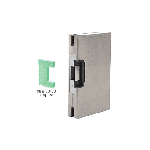 Brushed Stainless 6" x 10" RH/LHR Custom Center Lock Glass Keeper with Deadlatch Electric Strike