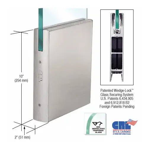 Brushed Stainless 1/2" Glass 10" Square Door Rail Without Lock - Custom Length