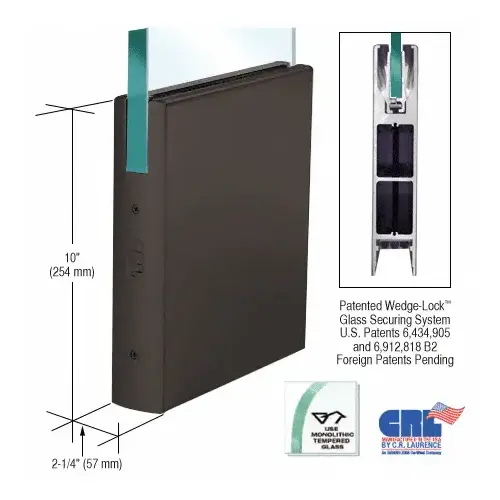 Black Bronze 3/4" Glass 10" Square Door Rail Without Lock - Custom Length