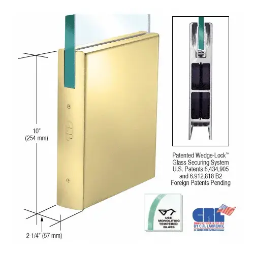 Polished Brass 3/4" Glass 10" Square Door Rail Without Lock - 35-3/4" Length