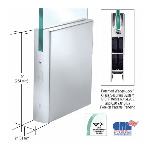 Polished Stainless 1/2" Glass 10" Square Door Rail Without Lock - Custom Length