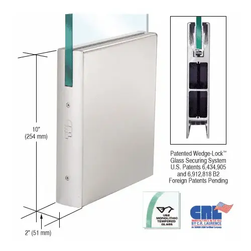 Satin Anodized 1/2" Glass 10" Square Door Rail Without Lock - Custom Length