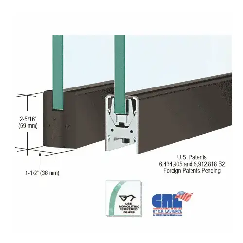 Oil Rubbed Bronze 1/2" Glass Low Profile Square Door Rail Without Lock - Custom Length