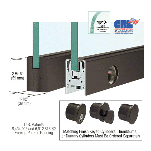 Oil Rubbed Bronze 1/2" Glass Low Profile Square Door Rail With Lock - Custom Length