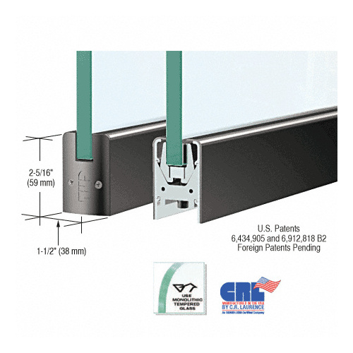 CRL DR2SBL12P Black Powder Coated 1/2" Glass Low Profile Square Door Rail Without Lock - 8" Patch