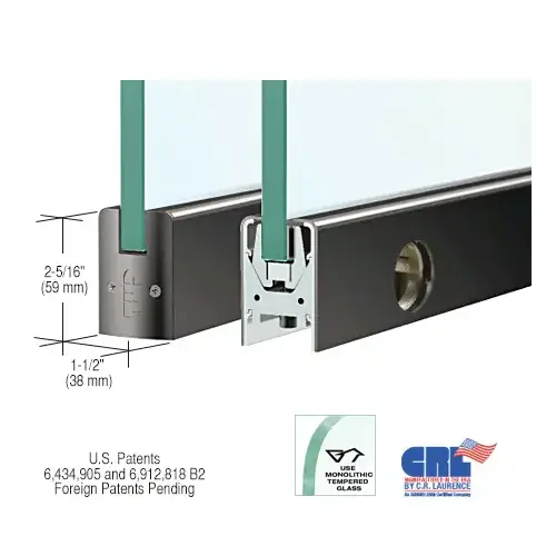 CRL DR2SBL12SL Black Powder Coated 1/2" Glass Low Profile Square Door Rail With Lock - 35-3/4" Length