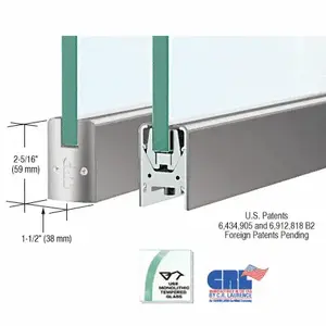 CRL DR2SBS12P Brushed Stainless 1/2" Glass Low Profile Square Door Rail Without Lock - 8" Patch