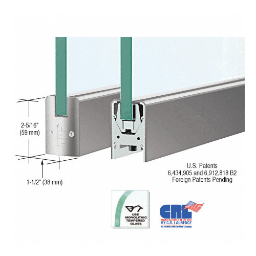 CRL DR2SBS12S Brushed Stainless 1/2" Glass Low Profile Square Door Rail Without Lock - 35-3/4" Length