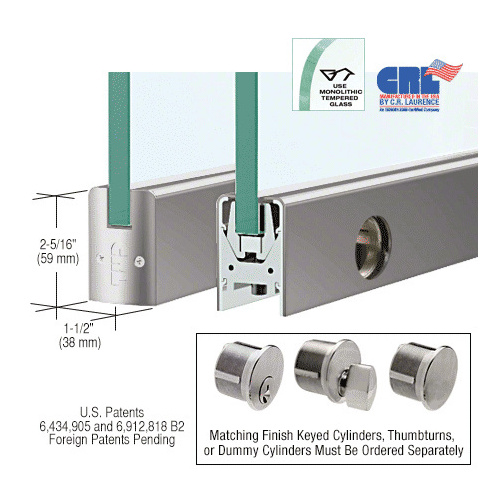 CRL DR2SBS12SL Brushed Stainless 1/2" Glass Low Profile Square Door Rail With Lock - 35-3/4" Length