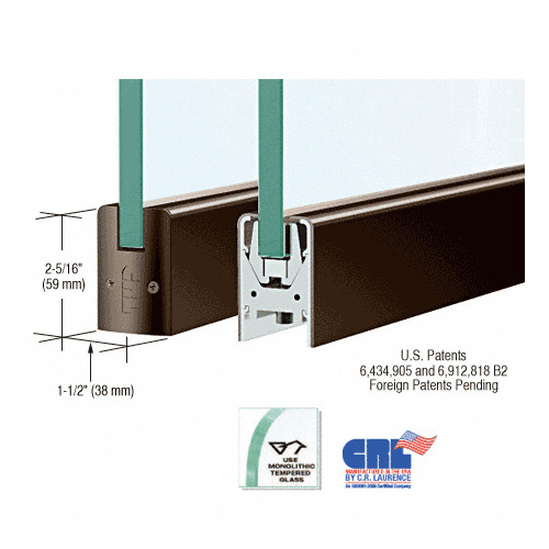 CRL DR2SDU38P Black Bronze 3/8" Glass Low Profile Square Door Rail Without Lock - 8" Patch