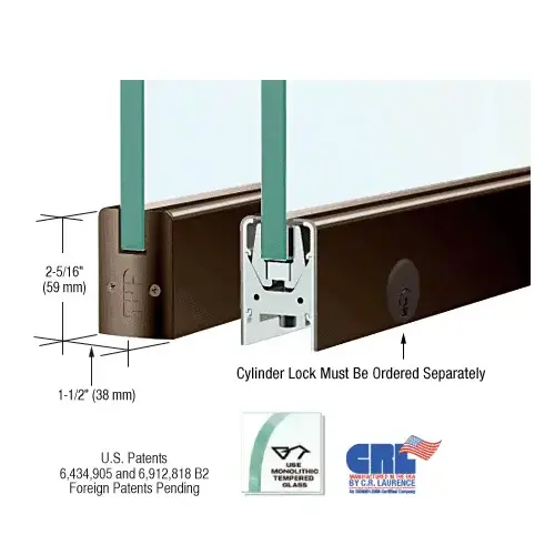 CRL DR2SDU38PL Black Bronze 3/8" Glass Low Profile Square Door Rail with Lock - 8" Patch