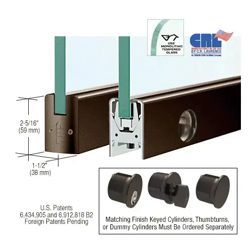 CRL DR2SDU12SL Black Bronze 1/2" Glass Low Profile Square Door Rail with Lock - 35-3/4" Length