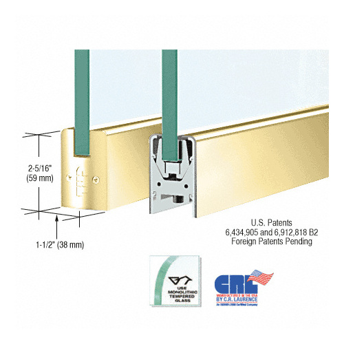 CRL DR2SPB38P Polished Brass 3/8" Glass Low Profile Square Door Rail Without Lock - 8" Patch