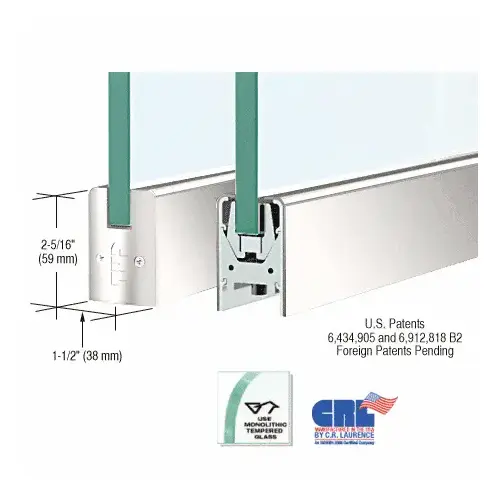 CRL DR2SPS12S Polished Stainless 1/2" Glass Low Profile Square Door Rail Without Lock - 35-3/4" Length