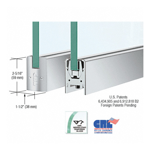 CRL DR2SSA12S Satin Anodized 1/2" Glass Low Profile Square Door Rail Without Lock - 35-3/4" Length