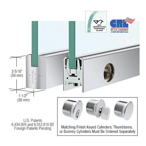 CRL DR2SSA12SL Satin Anodized 1/2" Glass Low Profile Square Door Rail With Lock - 35-3/4" Length
