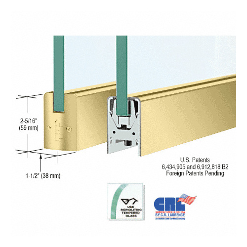 Satin Brass 3/8" Glass Low Profile Square Door Rail Without Lock - Custom Length