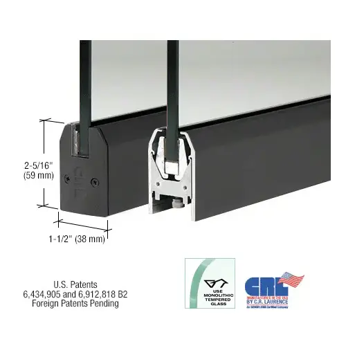 CRL DR2TBL38P Black Powder Coated 3/8" Glass Low Profile Tapered Door Rail Without Lock - 8" Patch