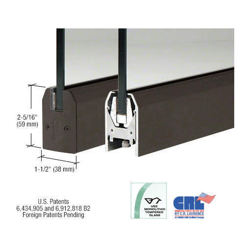 CRL DR2TDU12S Black Bronze 1/2" Glass Low Profile Tapered Door Rail Without Lock - 35-3/4" Length