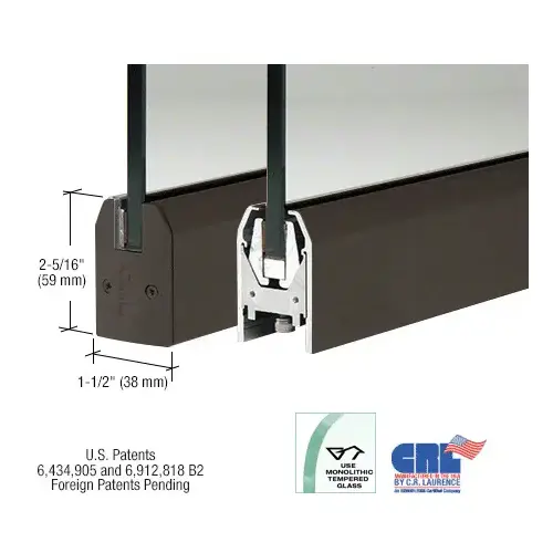 CRL DR2TDU38P Black Bronze 3/8" Glass Low Profile Tapered Door Rail Without Lock - 8" Patch