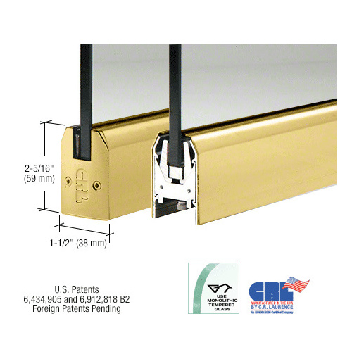 CRL DR2TPB38S Polished Brass 3/8" Glass Low Profile Tapered Door Rail Without Lock - 35-3/4" Length
