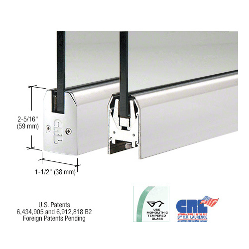 CRL DR2TPS38P Polished Stainless 3/8" Glass Low Profile Tapered Door Rail Without Lock - 8" Patch