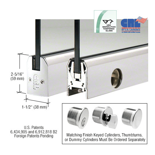 CRL DR2TPS12SL Polished Stainless 1/2" Glass Low Profile Tapered Door Rail With Lock - 35-3/4" Length