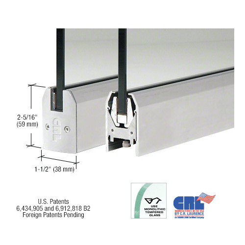 CRL DR2TSA12S Satin Anodized 1/2" Glass Low Profile Tapered Door Rail Without Lock - 35-3/4" Length