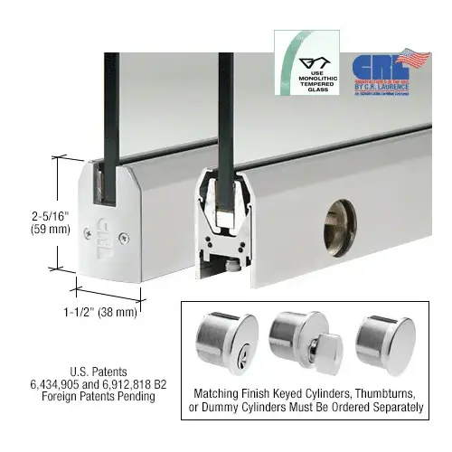 Satin Anodized 1/2" Glass Low Profile Tapered Door Rail With Lock - Custom Length