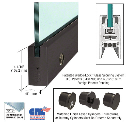 Oil Rubbed Bronze 3/8" Glass 4" Square Door Rail With Lock - Custom Length