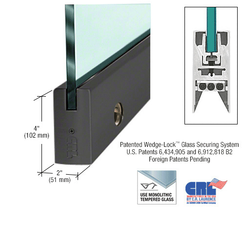 CRL DR4SBL38SL Black Powder Coated 3/8" Glass 4" Square Door Rail With Lock - 35-3/4" Length