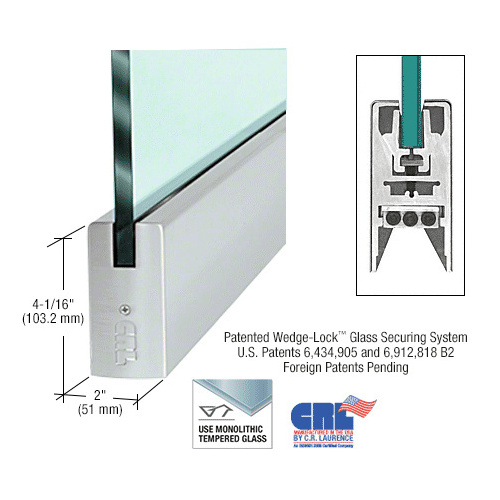 CRL DR4SBS12S Brushed Stainless 1/2" Glass 4" Square Door Rail Without Lock - 35-3/4" Length