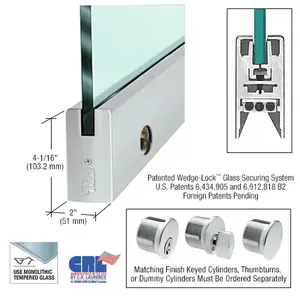 CRL DR4SBS12SL Brushed Stainless 1/2" Glass 4" Square Door Rail With Lock - 35-3/4" Length