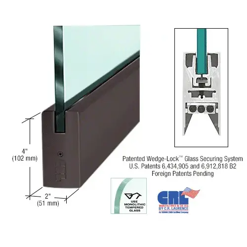 CRL DR4SDU12S Black Bronze 1/2" Glass 4" Square Door Rail Without Lock - 35-3/4" Length
