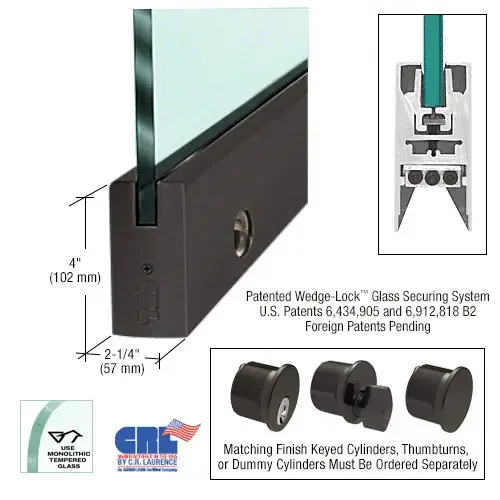 Black Bronze 3/4" Glass 4" Square Door Rail With Lock - 35-3/4" Length