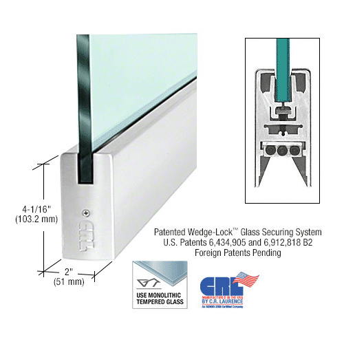 CRL DR4SPS12S Polished Stainless 1/2" Glass 4" Square Door Rail Without Lock - 35-3/4" Length