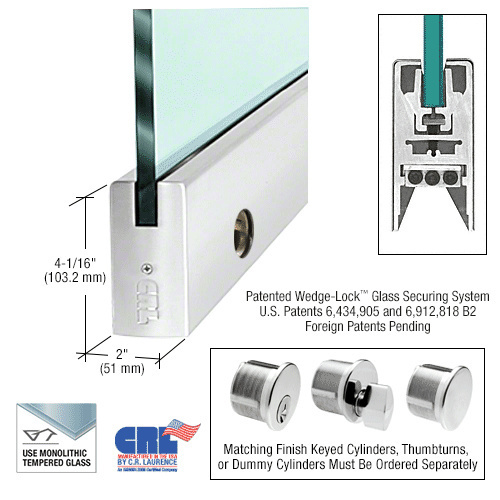 CRL DR4SPS12SL Polished Stainless 1/2" Glass 4" Square Door Rail With Lock - 35-3/4" Length