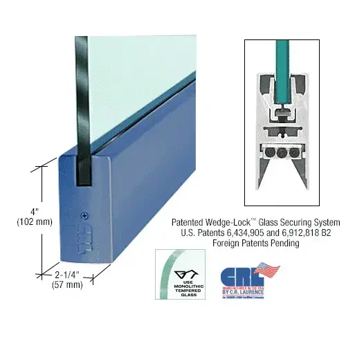 Powder Coated Custom Color 3/4" Glass 4" Square Door Rail Without Lock - Custom Length