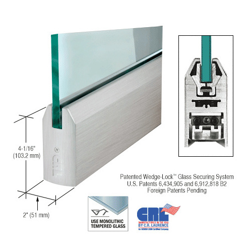 CRL DR4TBS12S Brushed Stainless 1/2" Glass 4" Tapered Door Rail Without Lock - 35-3/4" Length