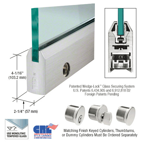 CRL DR4TBS34SL Brushed Stainless 3/4" Glass 4" Tapered Door Rail With Lock - 35-3/4" Length